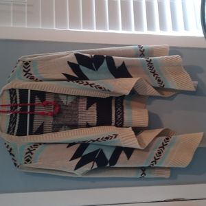 Southwest pattern sweater and red stone necklace